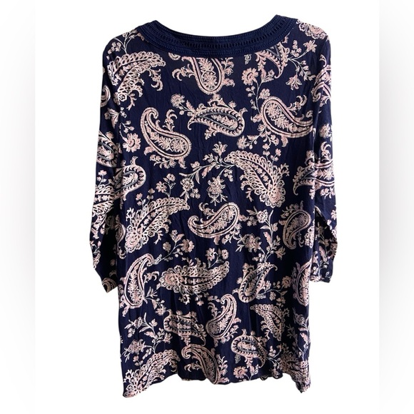 Talbots paisley print tunic top slit neck 3/4 sleeves 1X - Picture 4 of 9